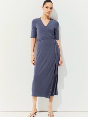 H&M Mama Nursing Wrap Dress in Slate Blue